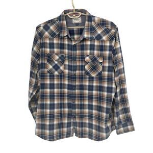 Flag & Anthem Blue, Tan Plaid Snap Front Long Sleeve Shirt Sz XXL